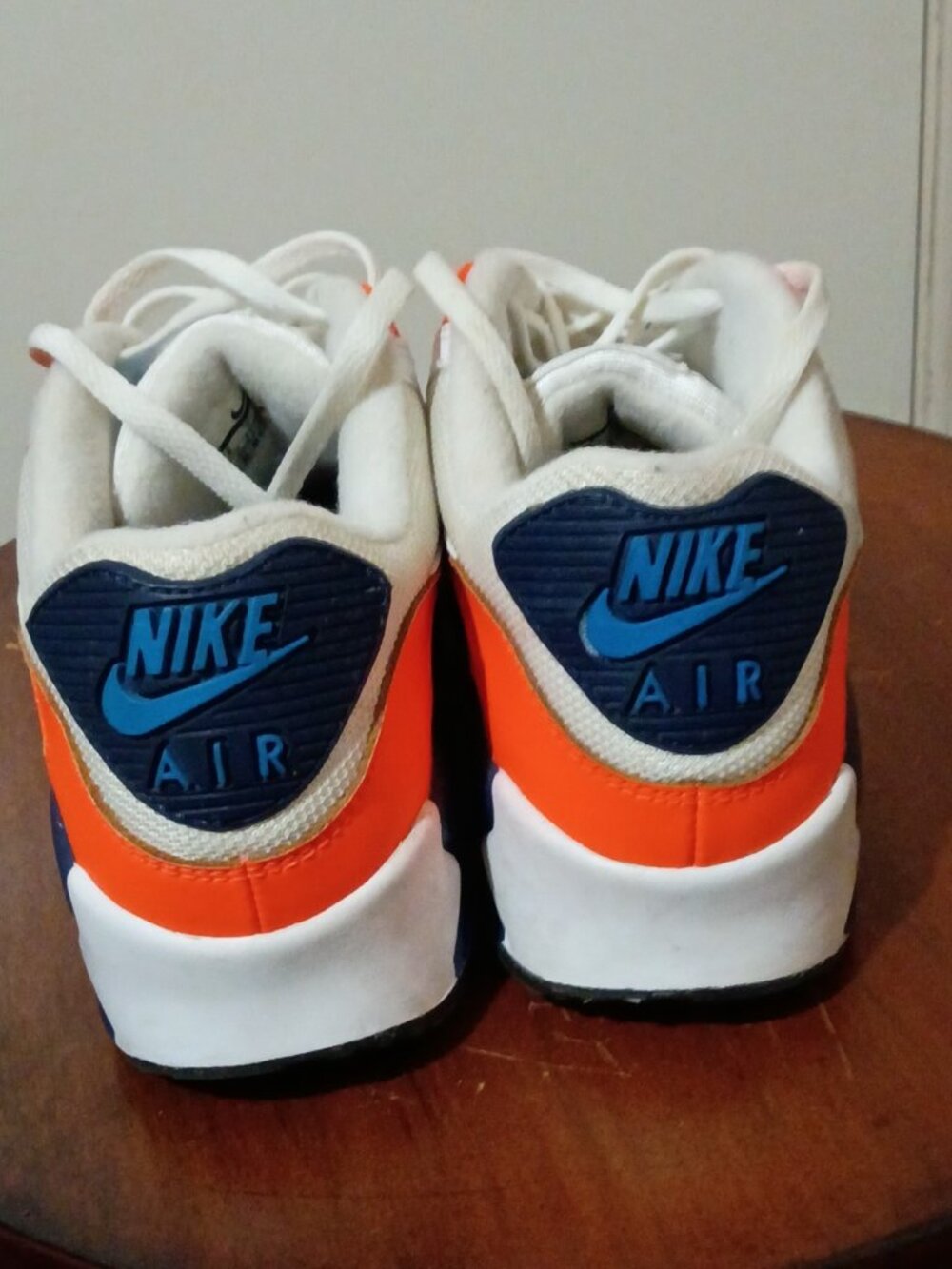 Men's Size 8 Nike Air Max 90 White Photo Blue Total Orange Lace Up AJ1285-104 - Picture 10 of 13